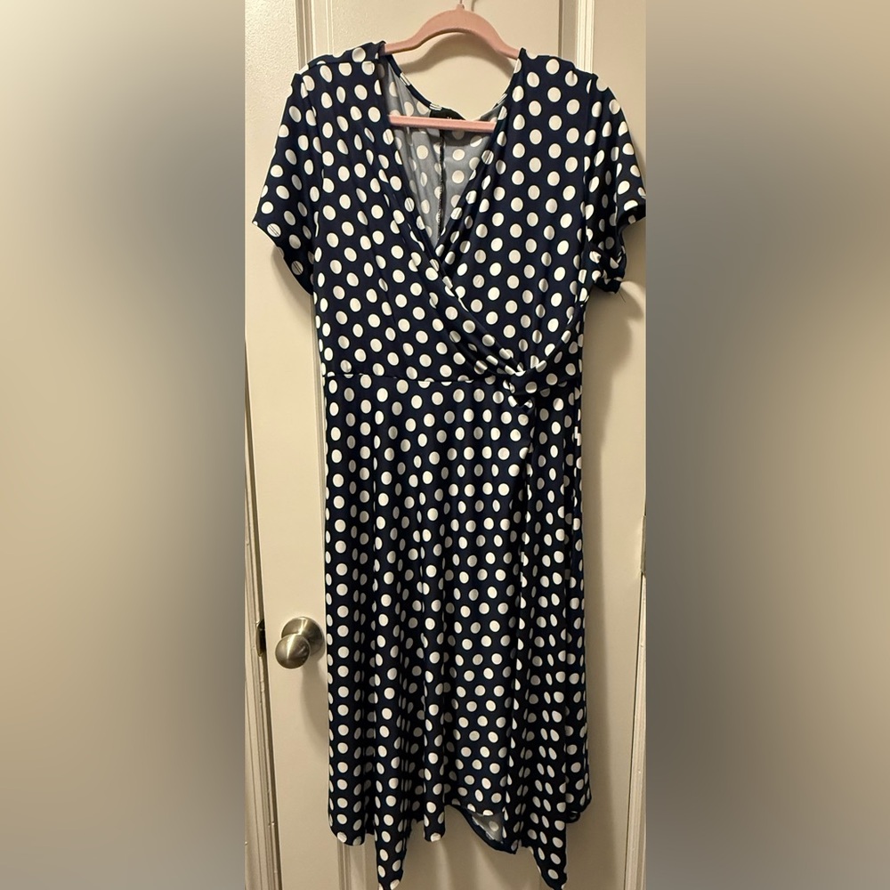 Tacera Blue and White Polka Dot Dress
